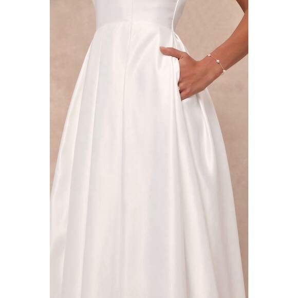 LULUS Extraordinary Vow Dress Women's XL White Maxi Wedding Pockets NWOT - Picture 4 of 12